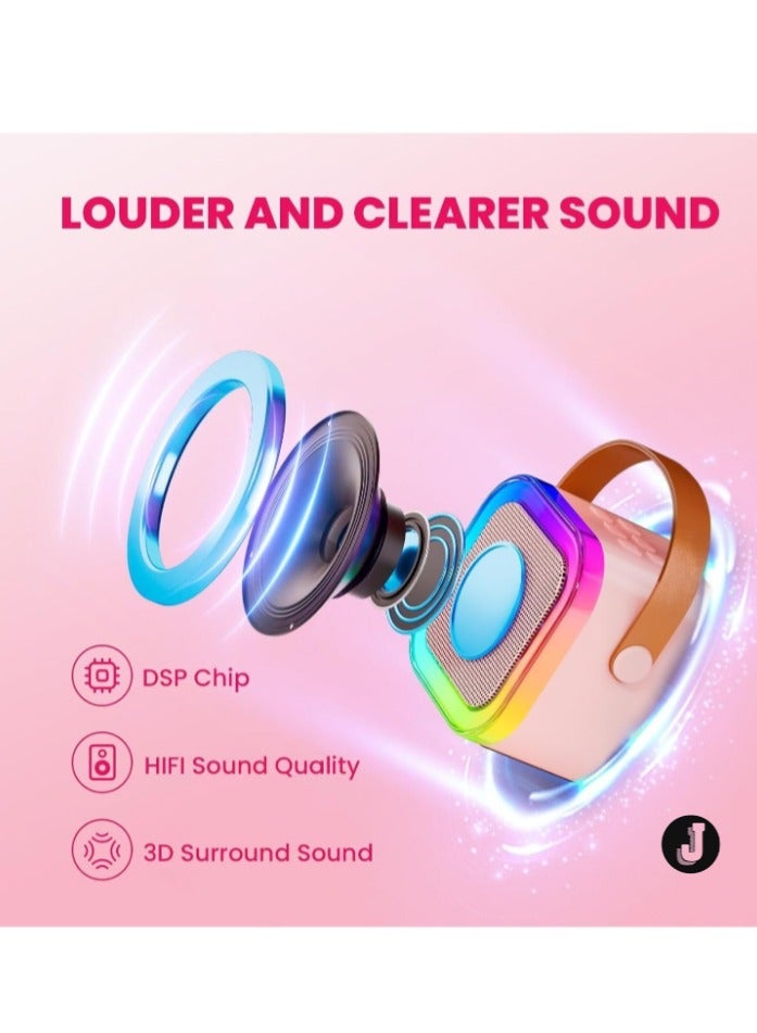 JAJEEK "New Mini Karaoke Machine for Kids & Adults – Portable Bluetooth Speaker with 2 Wireless Microphones, MP3 Music Player. Perfect Birthday Gift for Girls 3-12 Years Old, Ideal for Family Home Parties (Pink, 2 Mics)" - Image 5