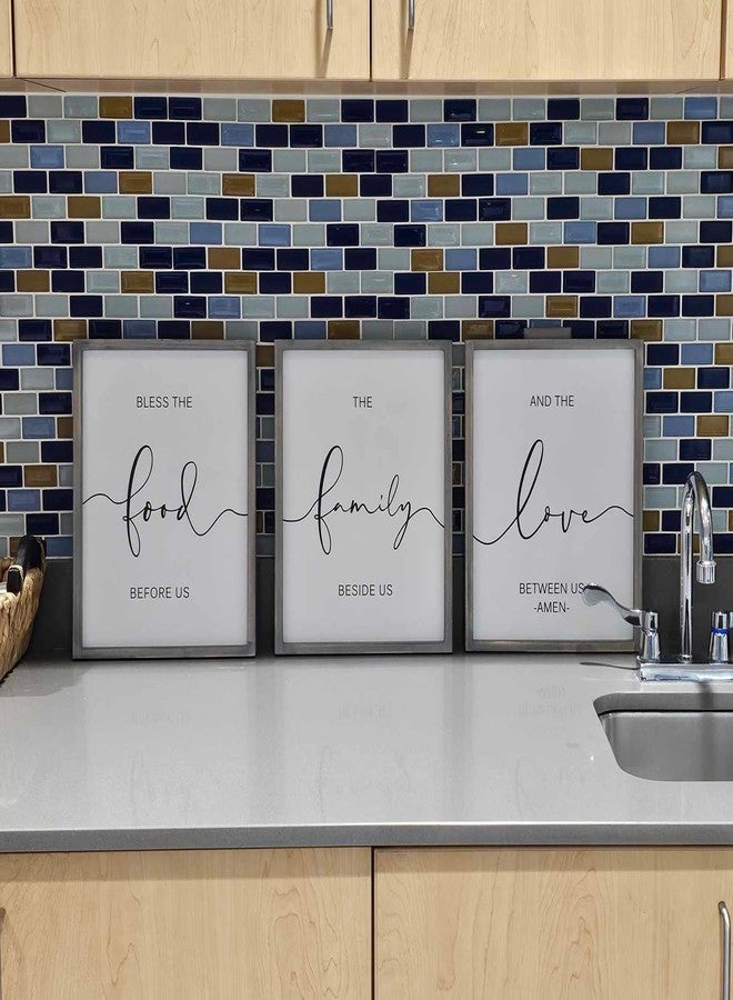 Heiple Set of 3 Framed Farmhouse Bless The Food Before Us Sign 11x14” Kitchen Wall Decor for Dining Room Decor Wall Art Wood Signs (11x14 inches, Grey) - Image 2