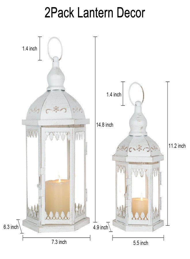 NEEDOMO Lanterns Decorative Indoor, 2Pcs Outdoor Lantern for Front Porch, Vintage Candle Lantern Decor for Living Room, Fireplace, Kitchen Dining Table, Patio, Garden, Pathway, Balcony, Yard, White - Image 2