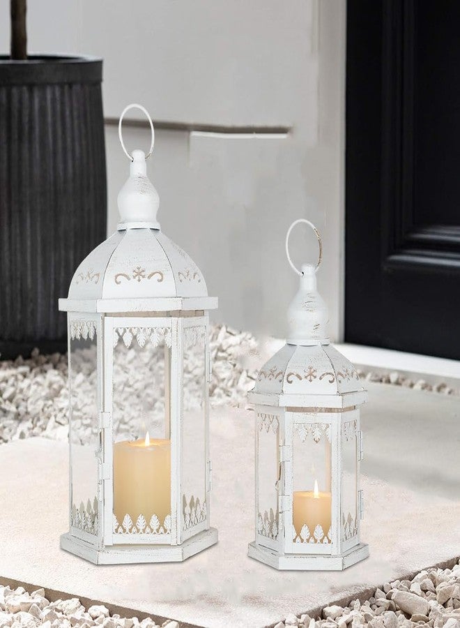 NEEDOMO Lanterns Decorative Indoor, 2Pcs Outdoor Lantern for Front Porch, Vintage Candle Lantern Decor for Living Room, Fireplace, Kitchen Dining Table, Patio, Garden, Pathway, Balcony, Yard, White - Image 5