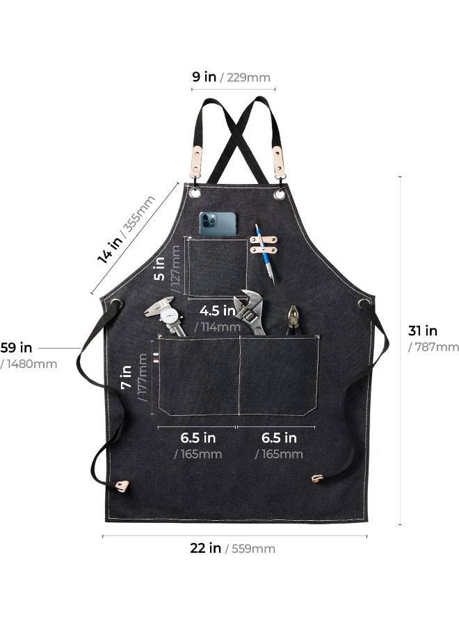 carrotez Chef Apron, Waterdrop Resistant Cotton Canvas Cross Back Adjustable Apron, M-XXL, Black, Free - Image 4
