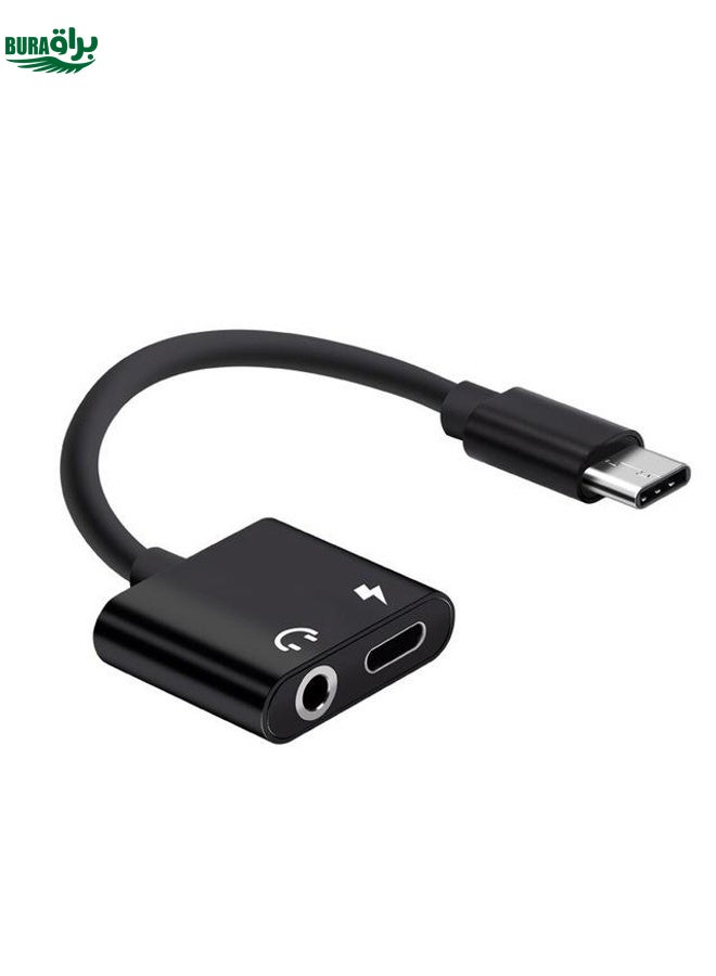 BURAQ USB-C / Type-C to 3.5mm Aux + USB-C / Type C Earphone Adapter Charger Audio Cable(black) - Image 1