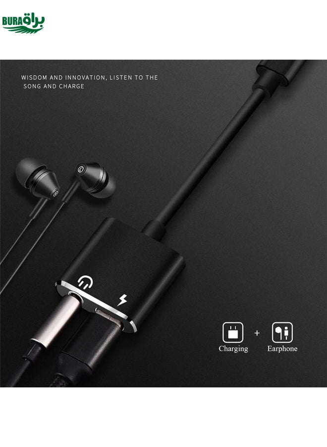 BURAQ USB-C / Type-C to 3.5mm Aux + USB-C / Type C Earphone Adapter Charger Audio Cable(black) - Image 2