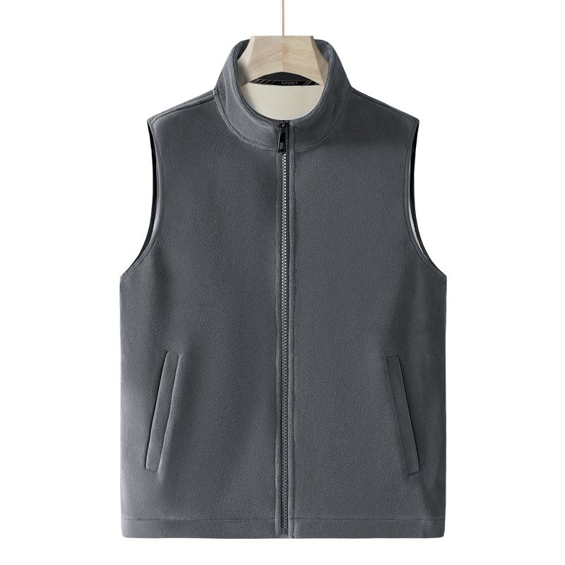 Mens Youth vest outer wear aoli velvet vest waistcoat vest spring and autumn winter cardigan sleeveless sweater casual Gray - Image 1
