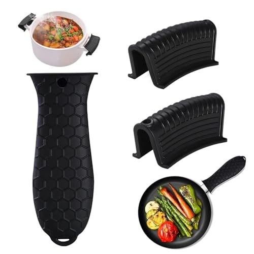 Intatikoo 3 Pack Silicone Hot Handle Holders Cover, Assist Pan Handle Sleeve Pot,Non-Slip Pot Holder Sleeve,Frying Pan Casserole Oven Tray Baking Sheets Casserole Cookware(Black) - Image 1
