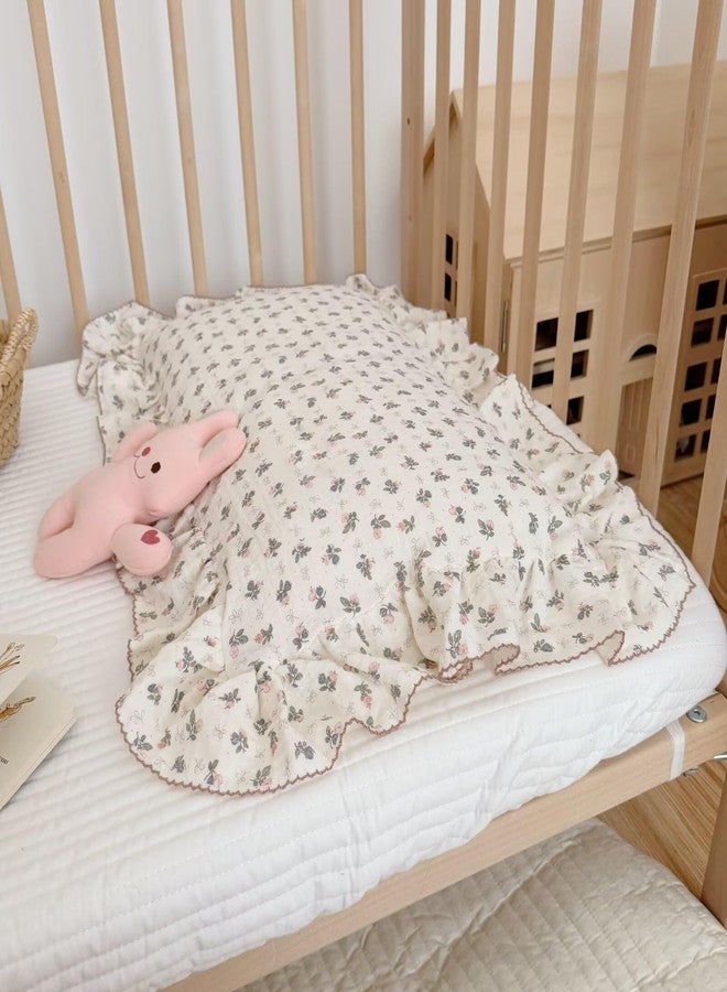 BuLuTu Chic Bellflower Pink Toddler Pillowcase with Ruffles Pillow Cover for Boys Girls 1 2 3 4 5 6 Years Old, Soft Breathable Muslin Cotton Pillow Case for Crib Cot Cradle, 14"x20", 1 pc - Image 4