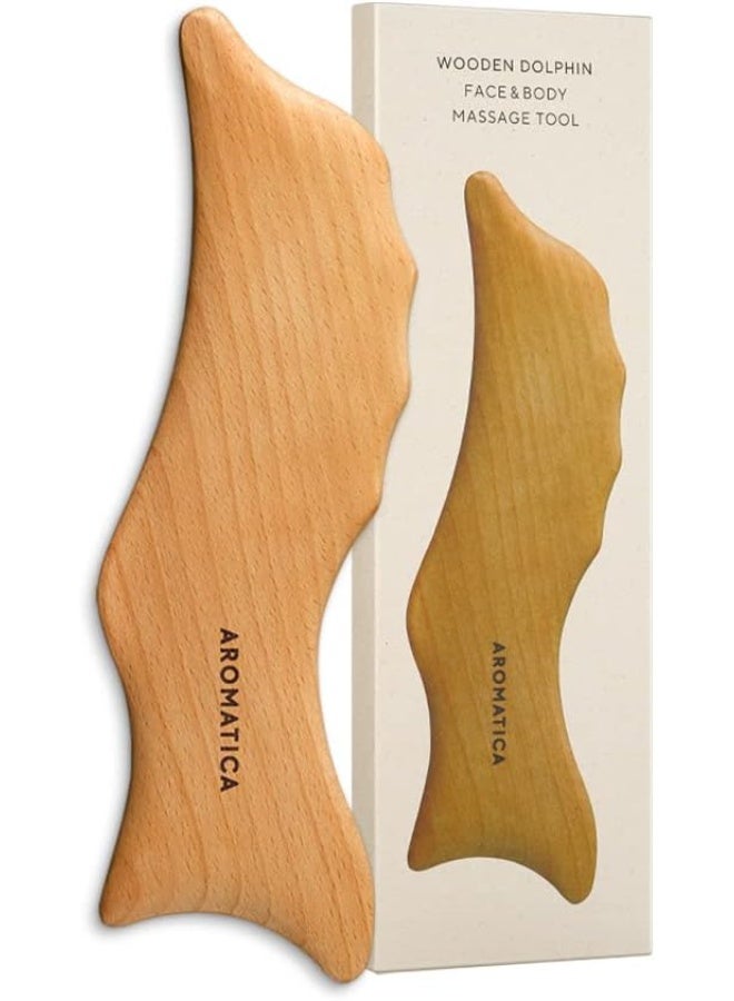 AROMATICA Wooden Dolphin Face and Body Massage Tool | Bosnian Beech Wood Gua Sha Massage Tool | Eliminates Puffiness and Promotes Healthier Body Circulation - Image 1