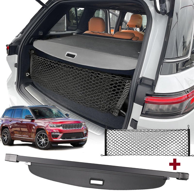 Volcaner Cargo Cover for 2022-2024 2025 2026 Jeep Grand Cherokee Accessories(2 Row; WL) 4XE,Carbon Fiber Texture Retractable Storage Tonneau Luggage Security Shield Shade Privacy Trunk Cover - Image 1