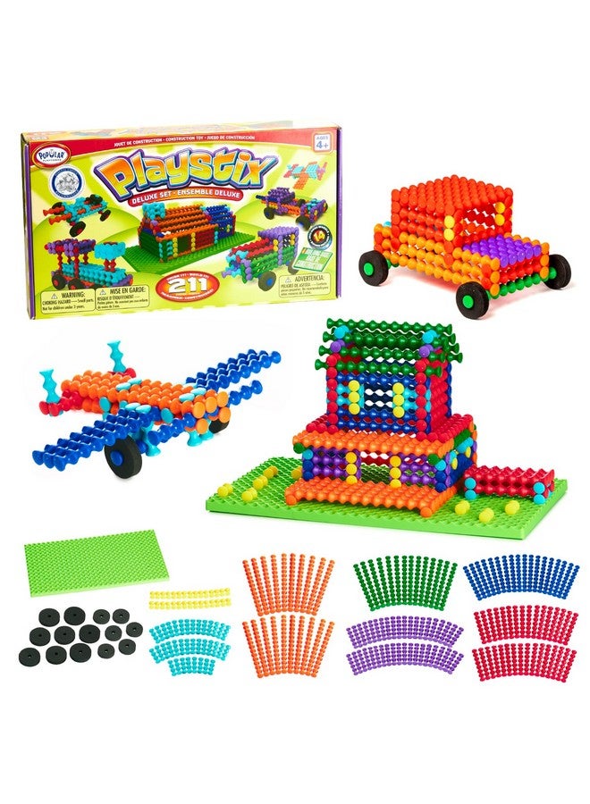 Popular Playthings Playstix Construction Toy Building Blocks Set 211 Piece STEM Kit - Image 1