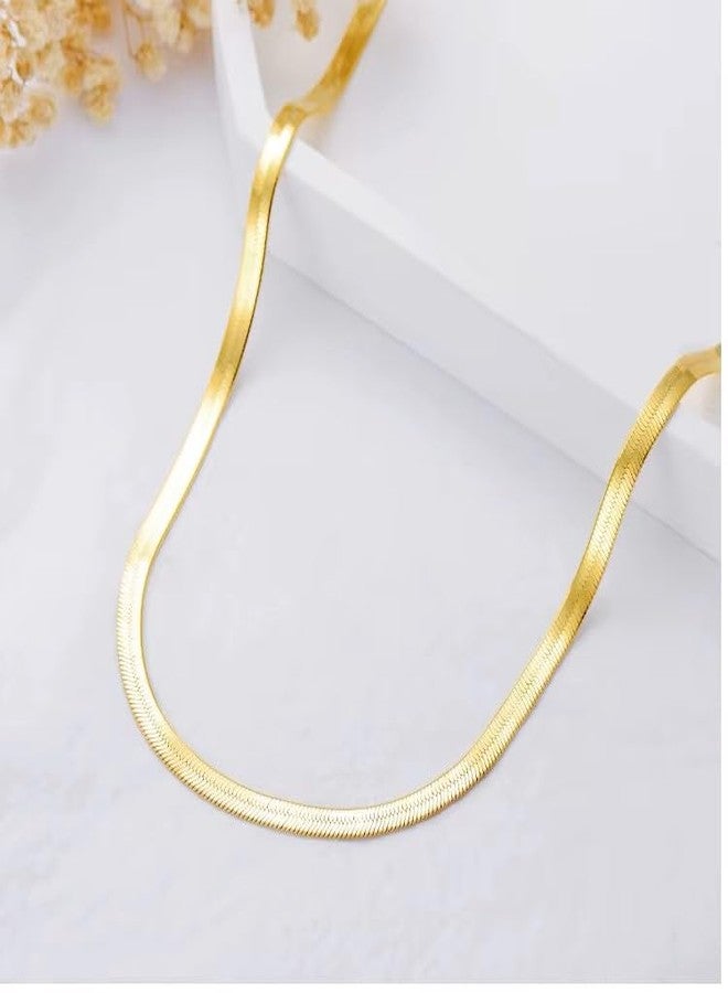 Okos Gold Plated Snake Chain Necklace for Women | Sleek Flat Chain | Ellegant Jewellery for Everyday Wear CN1000208GLD - Image 3
