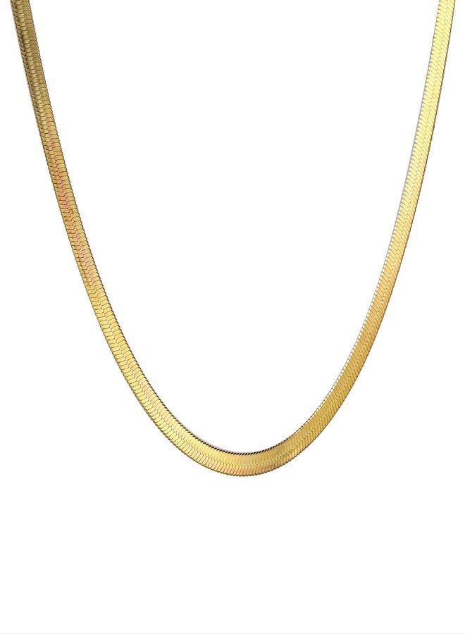 Okos Gold Plated Snake Chain Necklace for Women | Sleek Flat Chain | Ellegant Jewellery for Everyday Wear CN1000208GLD - Image 1