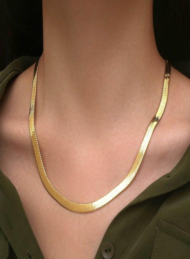 Okos Gold Plated Snake Chain Necklace for Women | Sleek Flat Chain | Ellegant Jewellery for Everyday Wear CN1000208GLD - Image 4