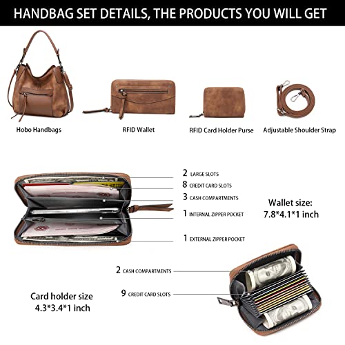 lapsting Hobo Bags for Women Handbags Boho Crossbody Ladies Shoulder Purses Designer Faux Leather with Wallet Brown 3PCS Set - Image 2