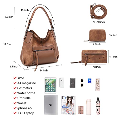 lapsting Hobo Bags for Women Handbags Boho Crossbody Ladies Shoulder Purses Designer Faux Leather with Wallet Brown 3PCS Set - Image 5