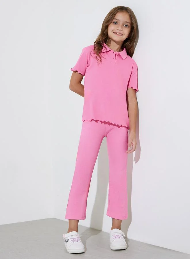 ستايلي Girls Pink Ribbed Fit and Flare Leggings