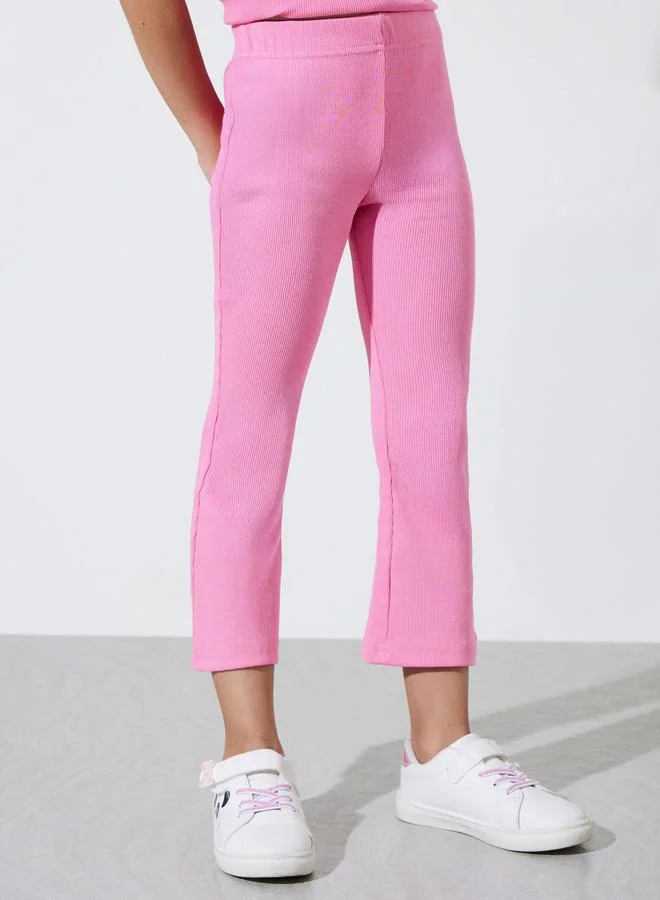 ستايلي Girls Pink Ribbed Fit and Flare Leggings