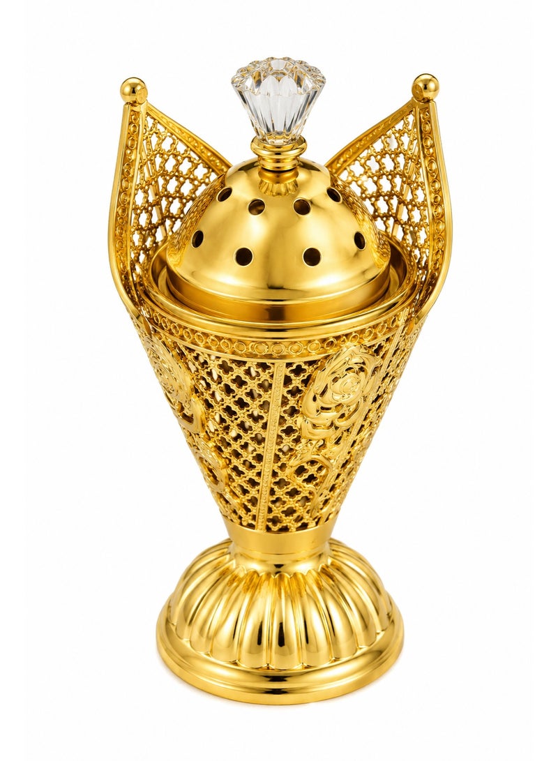 Decorative Gold Metal Incense Burner – Mabkhara Bakhoor Holder for Home Décor, Ramadan, Eid & Islamic Gifts - Image 1