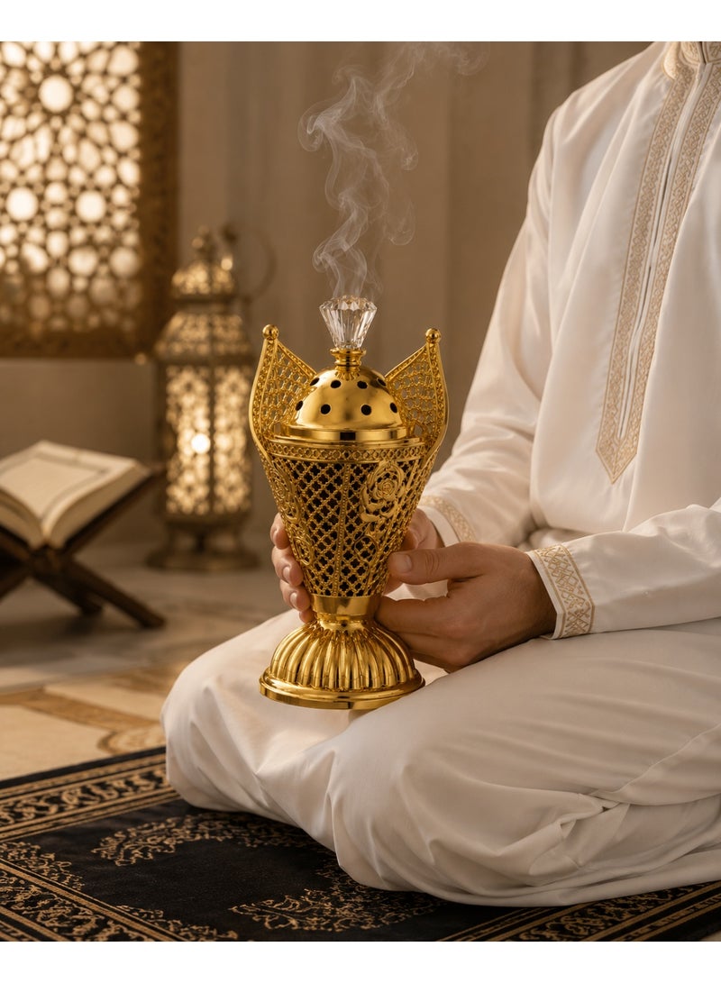 Decorative Gold Metal Incense Burner – Mabkhara Bakhoor Holder for Home Décor, Ramadan, Eid & Islamic Gifts - Image 5