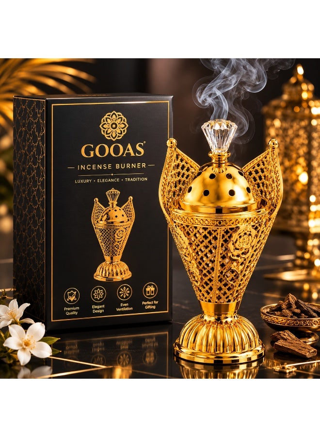 Decorative Gold Metal Incense Burner – Mabkhara Bakhoor Holder for Home Décor, Ramadan, Eid & Islamic Gifts - Image 4