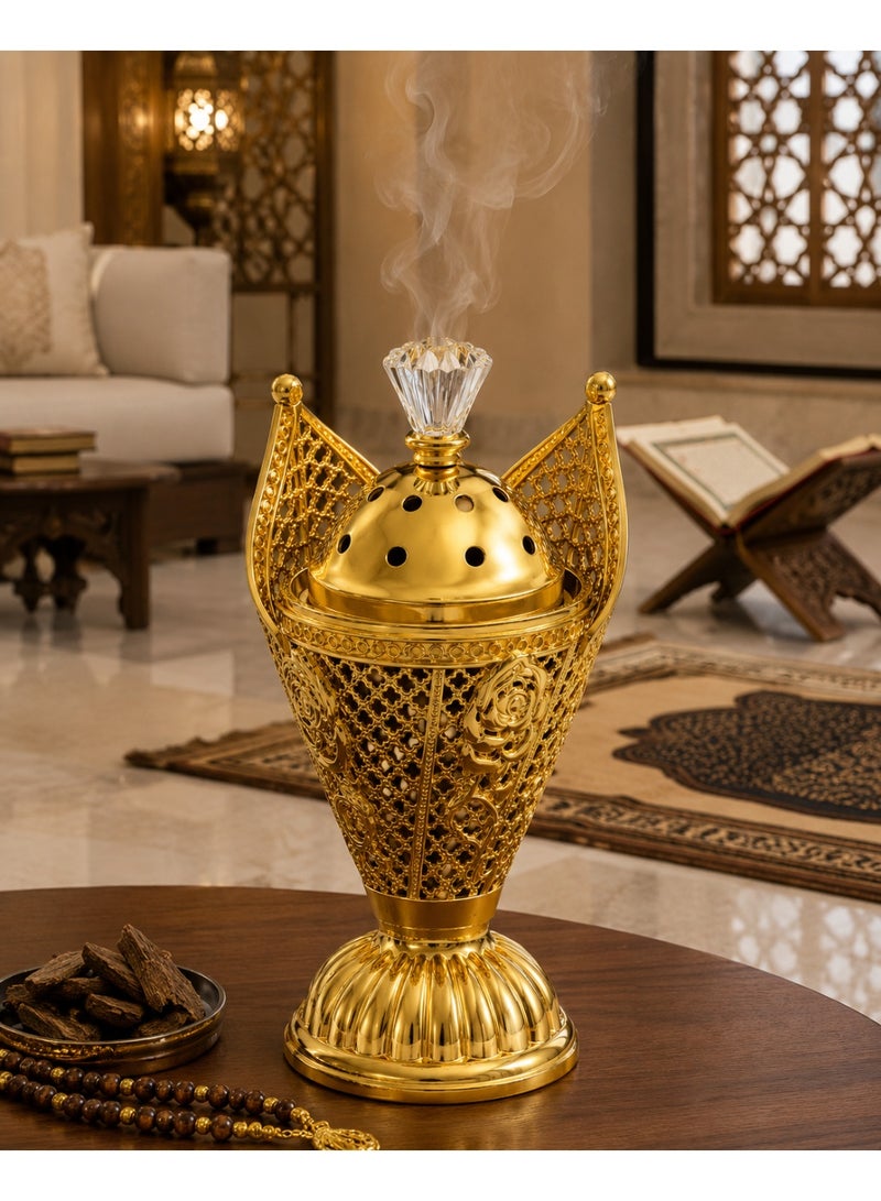 Decorative Gold Metal Incense Burner – Mabkhara Bakhoor Holder for Home Décor, Ramadan, Eid & Islamic Gifts - Image 2