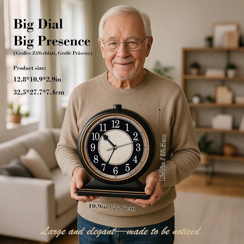 AYRELY ® Vintage Desk Clock Silent-Non-Ticking 10-inch dial Table Clock,Retro Mantel Clocks and Easy to Read for Living Room, Bedroom, Shelf Decoration, Fireplace, Farmhouse Decor (Black) - Image 2