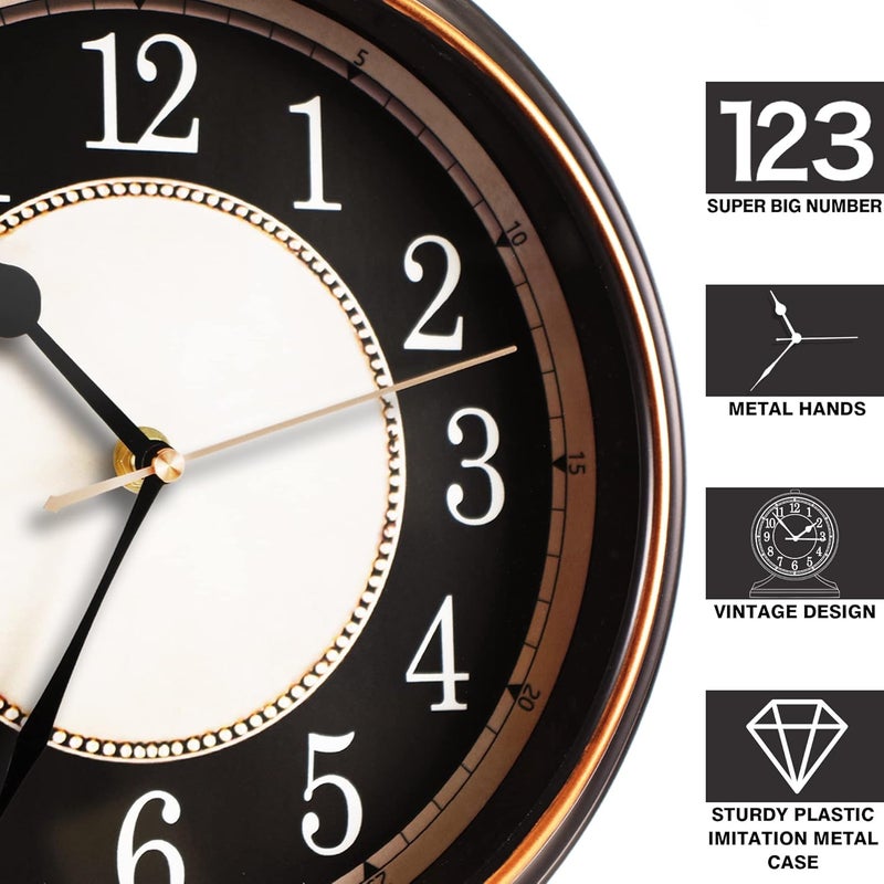 AYRELY ® Vintage Desk Clock Silent-Non-Ticking 10-inch dial Table Clock,Retro Mantel Clocks and Easy to Read for Living Room, Bedroom, Shelf Decoration, Fireplace, Farmhouse Decor (Black) - Image 4