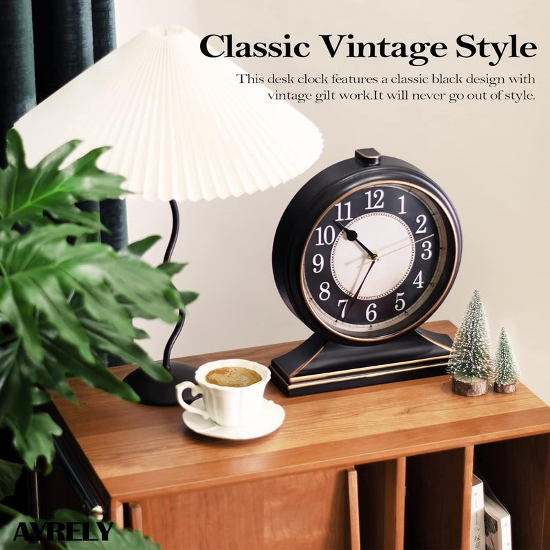 AYRELY ® Vintage Desk Clock Silent-Non-Ticking 10-inch dial Table Clock,Retro Mantel Clocks and Easy to Read for Living Room, Bedroom, Shelf Decoration, Fireplace, Farmhouse Decor (Black) - Image 3