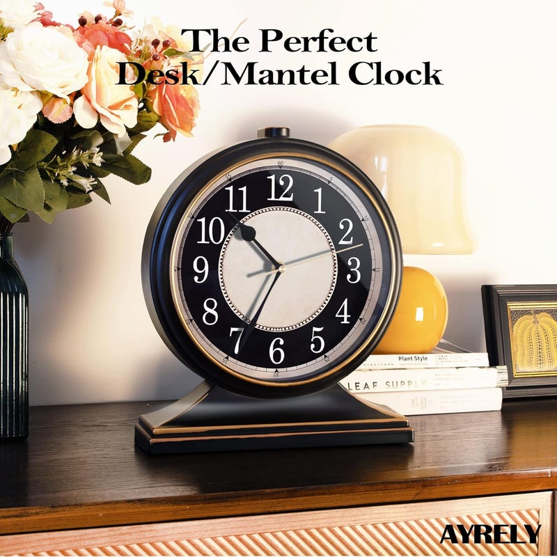 AYRELY ® Vintage Desk Clock Silent-Non-Ticking 10-inch dial Table Clock,Retro Mantel Clocks and Easy to Read for Living Room, Bedroom, Shelf Decoration, Fireplace, Farmhouse Decor (Black) - Image 5