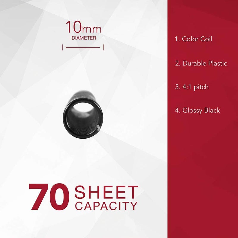 GBC Binding Spines / Spirals / Coils, 10mm, 70 Sheet Capacity, 4:1 Pitch, Color Coil, Black, 100 Pack (9665020) - Image 3