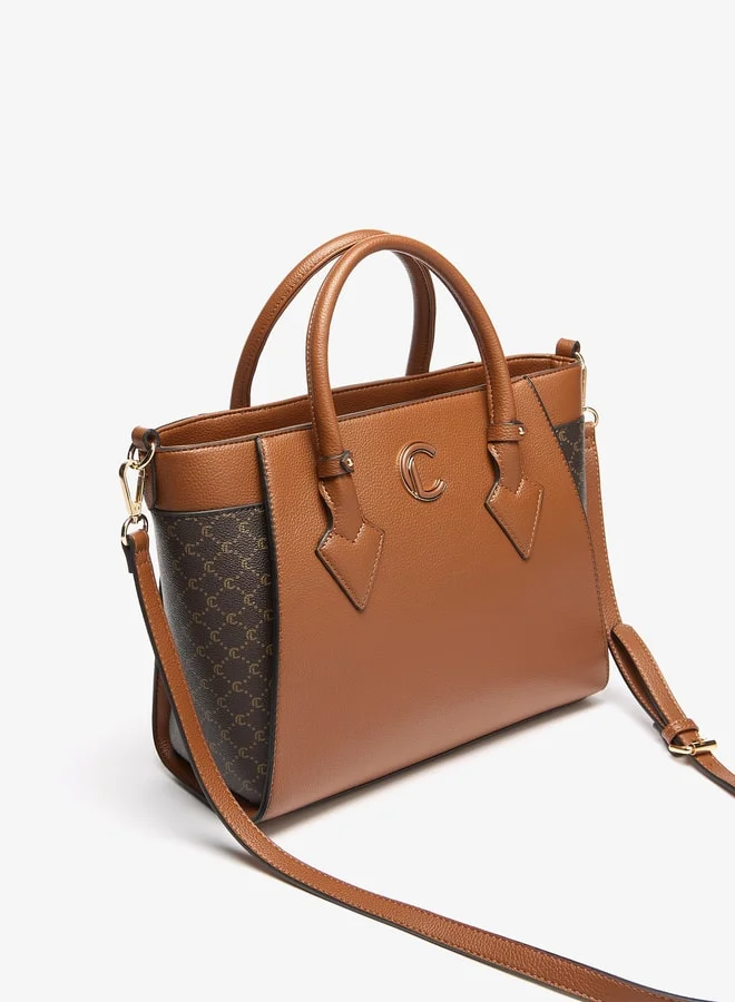 Le Confort Women's Panelled Tote Bag with Detachable Strap and Zip Closure