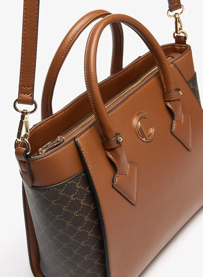 Le Confort Women's Panelled Tote Bag with Detachable Strap and Zip Closure
