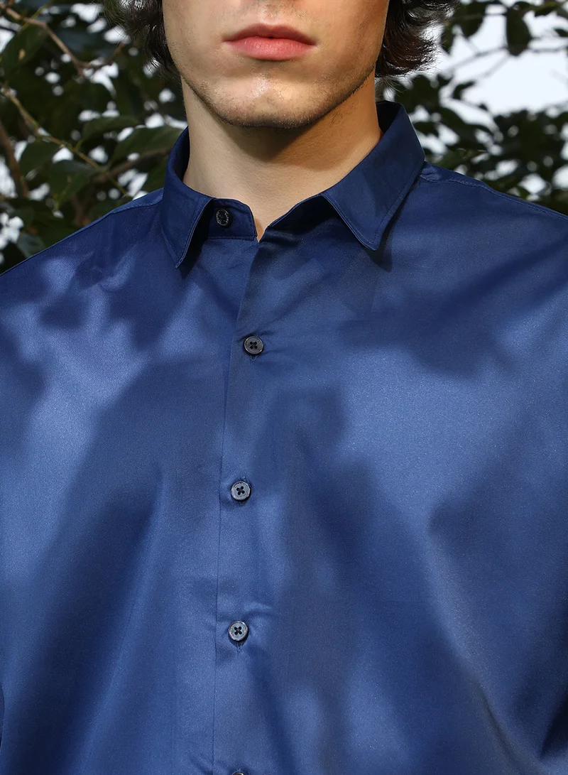 Campus Sutra Men's Admiral Blue Satin Oversized Shirt