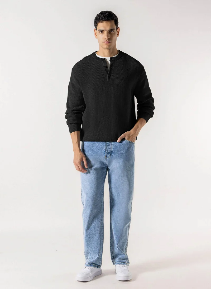شايبس RIBBED HENLEY KNIT SWEATER