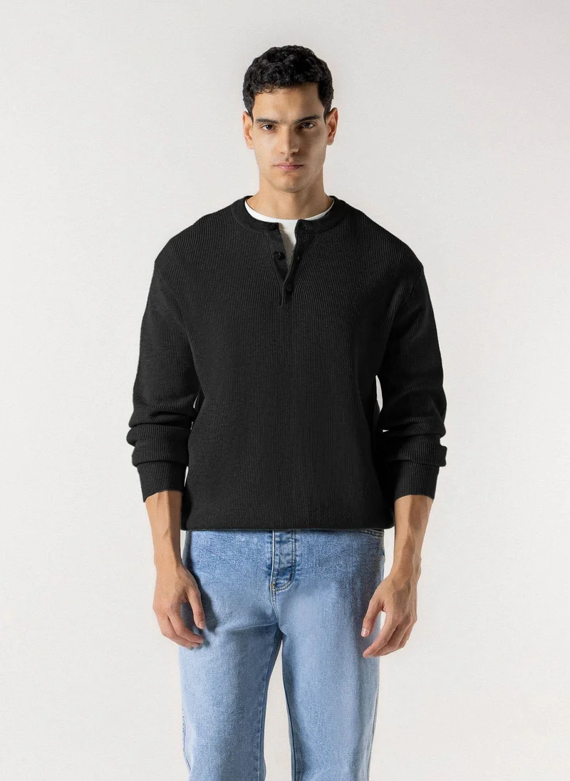 شايبس RIBBED HENLEY KNIT SWEATER
