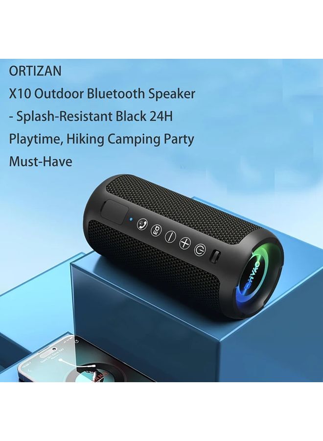 مكبر صوت محمول أسود مع مشبك كارابينر وشاحن USB C للتخييم في الهواء الطلق والمشي لمسافات طويلة - Image 2