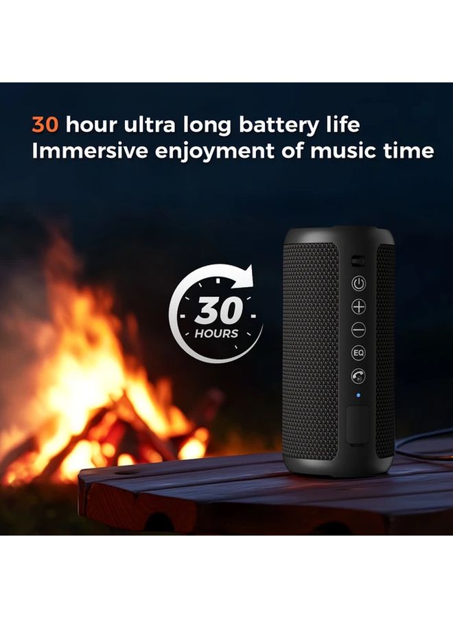 مكبر صوت محمول أسود مع مشبك كارابينر وشاحن USB C للتخييم في الهواء الطلق والمشي لمسافات طويلة - Image 4