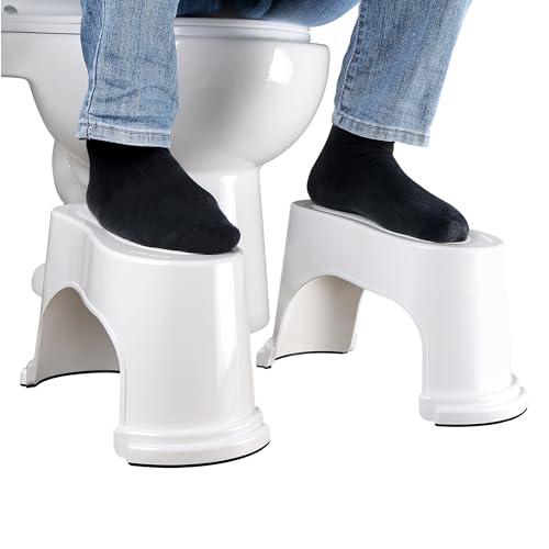 EVRON Toilet Stool 7" Bathroom Squatting Poop Stool for Potty Assistance,Portable Plastic Potty Stool for Adults,Space Saving Storage,Flexible Distance Adjustment Stackable Design(White 1 Pairs) - Image 1