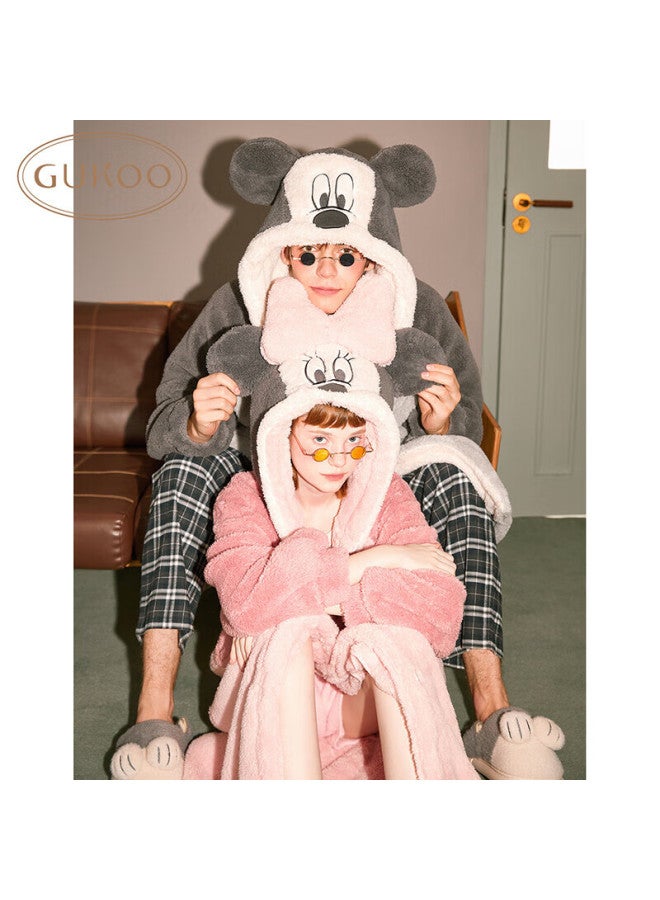 Gukoo Couple's Pajamas Winter Style Plush Women's Loungewear Warm Hooded Cartoon Bathrobe Men's Minnie Pink Sleepwear S - Image 4
