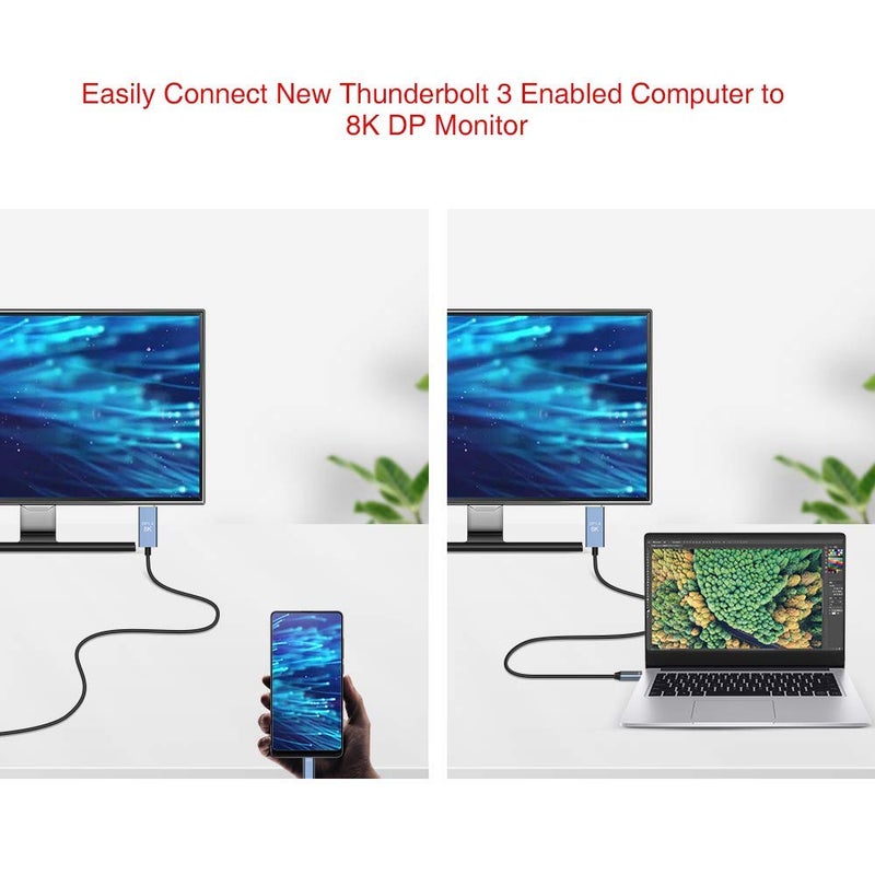 CARE CASE CARECASE® USB C to Displayport Cable 8K 60Hz 30Hz, 4K 144Hz 120Hz Thunderbolt 3 to Displayport Cable 6.6ft.USB Type C-DP Compatible with MacBook Pro, Laptop, Projector, TV, PC.(CC-C TO DP) - Image 3