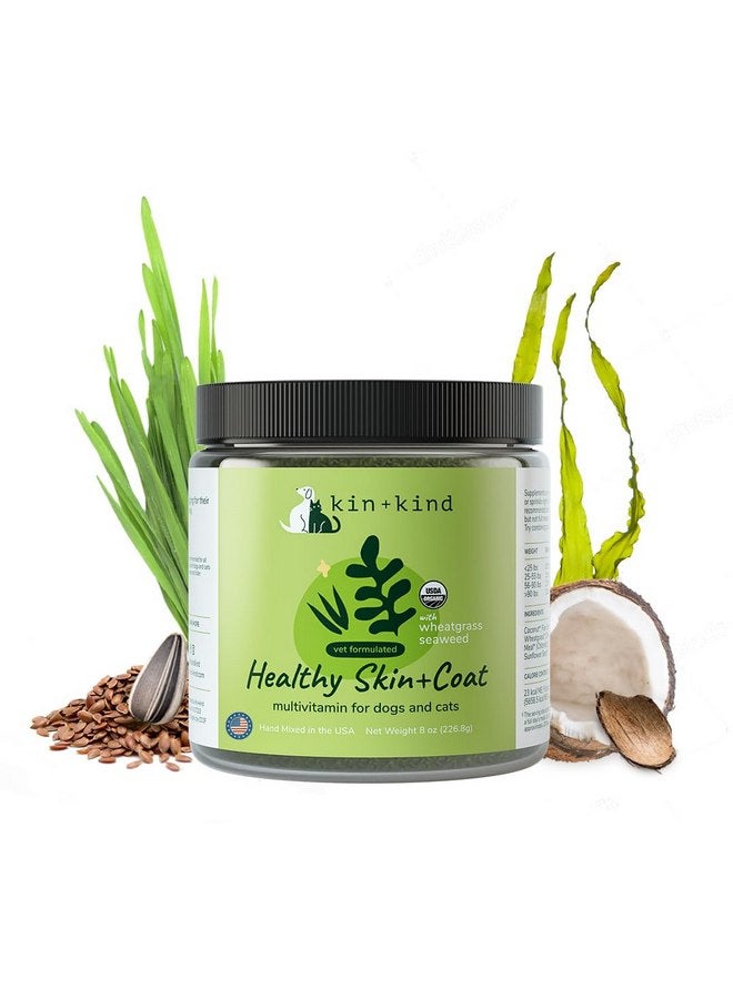 kin+kind Organic Multivitamin for Dogs & Cats - Vitamins and Supplements for Healthy Skin and Coat - Natural Formula with Wheatgrass, Kelp, Flax Seed, Seaweed and Coconut - Large 8 oz - Made in USA - Image 1