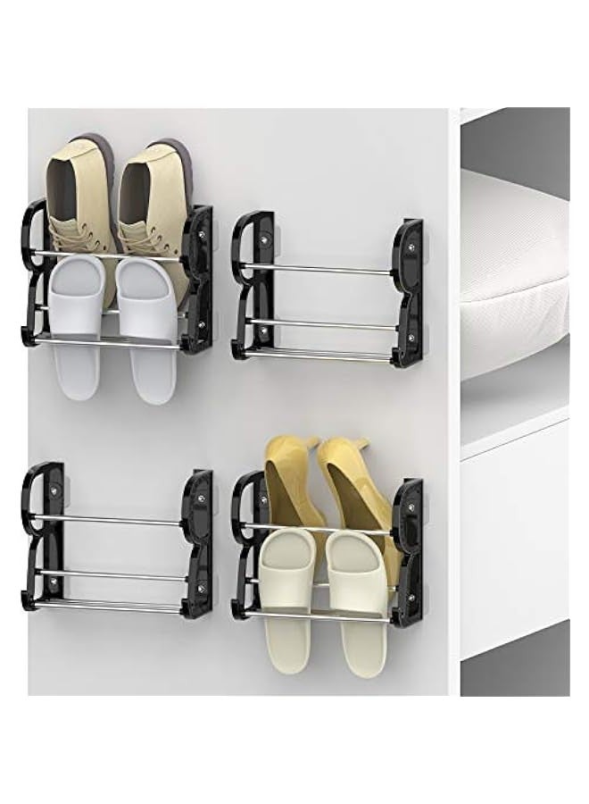Generic Wall Mounted Shoe Rack 4 Pack/Stores 4 Pairs Sneakers and 4 Pairs Slip-On Sandals, with Adhesive Holders, Shoe Storage Organizer Rack, Door Shoe Hangers, Black,10 Inch Tall - Image 1