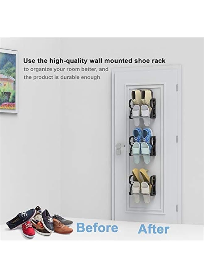 Generic Wall Mounted Shoe Rack 4 Pack/Stores 4 Pairs Sneakers and 4 Pairs Slip-On Sandals, with Adhesive Holders, Shoe Storage Organizer Rack, Door Shoe Hangers, Black,10 Inch Tall - Image 2