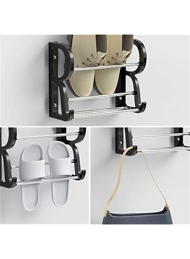 Generic Wall Mounted Shoe Rack 4 Pack/Stores 4 Pairs Sneakers and 4 Pairs Slip-On Sandals, with Adhesive Holders, Shoe Storage Organizer Rack, Door Shoe Hangers, Black,10 Inch Tall - Image 4