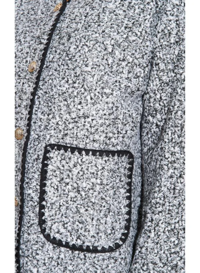 Hoxton Gal Grey Teddy Button‑Front Relaxed Fit Cardigan Contrast Trim