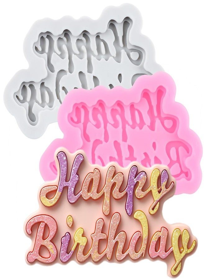 RFGHAC Happy Birthday Silicone Mold Birthday Alphabet Fondant Chocolate Molds for Cake Decorating Cupcake Topper Candy Chocolate Sugar Gum Paste Polymer Clay Set of 2 - Image 1