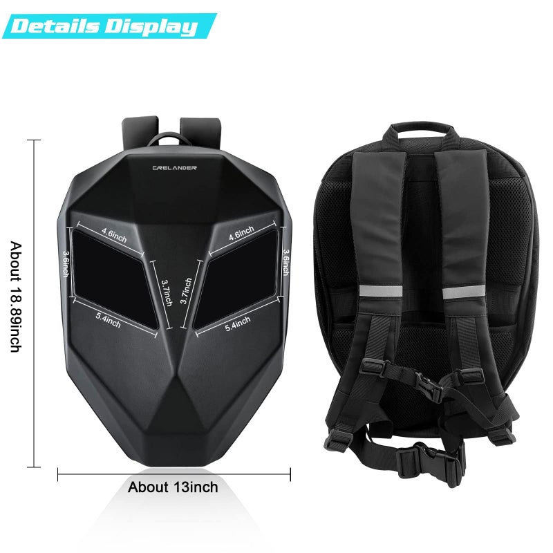 Crelander LED Knight Backpack, 18 inch App Control Expandable Hard Shell Motorcycle Helmet Backpack with DIY Programmable Full Color Screen Waterproof Large Capacity DIY Pixel Art Animation for Riding - Image 3