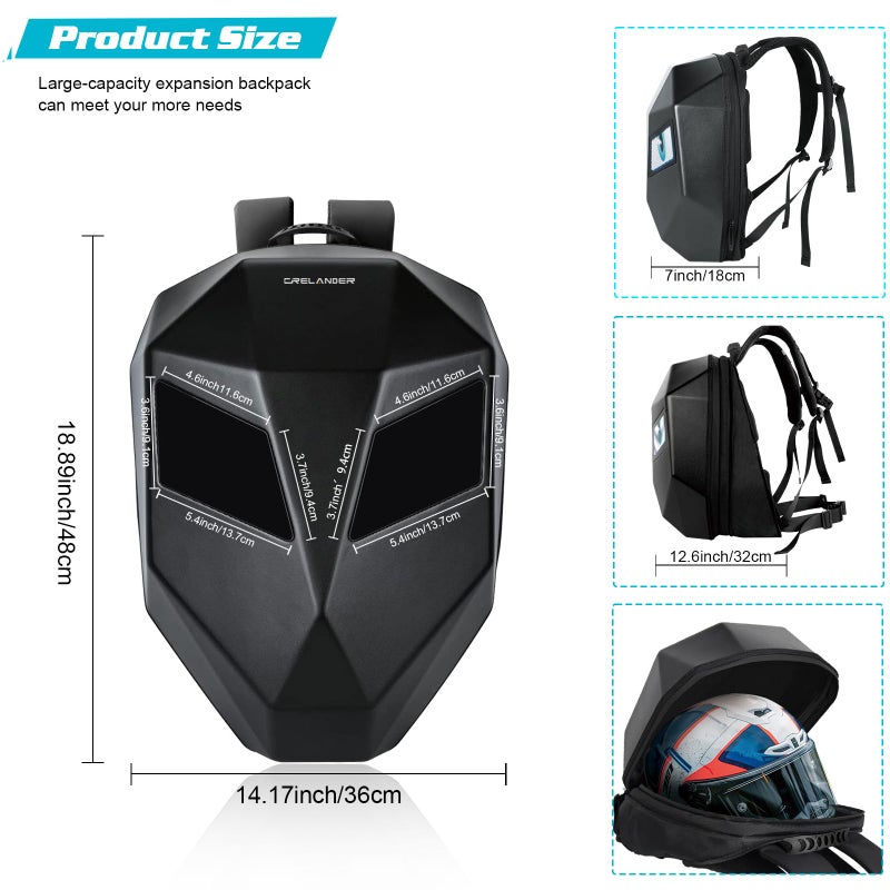 Crelander LED Knight Backpack, 18 inch App Control Expandable Hard Shell Motorcycle Helmet Backpack with DIY Programmable Full Color Screen Waterproof Large Capacity DIY Pixel Art Animation for Riding - Image 2