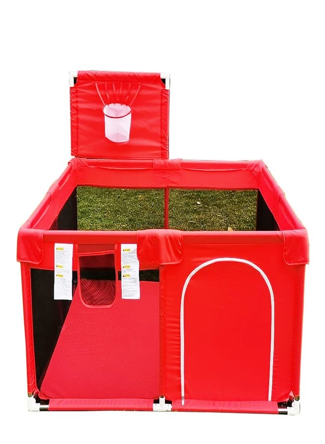 HI SUYI Portable Large Baby Ball Pit Playpen Playard Fence with Basketball Hoop Breathable Mesh for Indoors Outdoors Infant Toddler Kids Large - Image 1