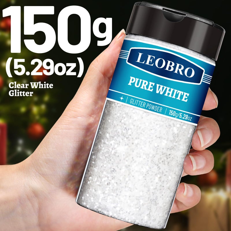 LEOBRO White Glitter, 150g/5.29oz Snow Chunky Glitter for Crafts, Resin, Clear Snow White Flakes, for DIY Tumbler, Hair Face Body Art, Party Christmas Decorations, 1/24"(1MM) - Image 5