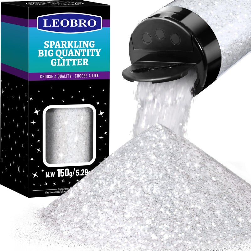 LEOBRO White Glitter, 150g/5.29oz Snow Chunky Glitter for Crafts, Resin, Clear Snow White Flakes, for DIY Tumbler, Hair Face Body Art, Party Christmas Decorations, 1/24"(1MM) - Image 1